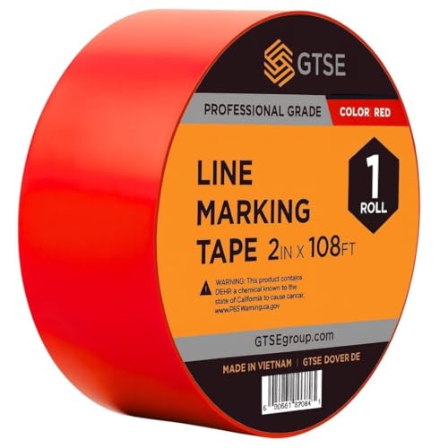 Image of GTSE 2 inch x 108 ft Red PVC Vinyl Floor Tape, 24 Rolls, Safety Marking Tape, 6 mil Thick, Suitable for Dance Floors, Gyms, Warehouses, Sports Facilities