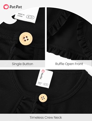Image of PATPAT Girls Cardigan Bolero Size 4-12 Years Kids Knit Long Sleeve Ruffle Open Front Button Cover Up Cropped Tops for Girls