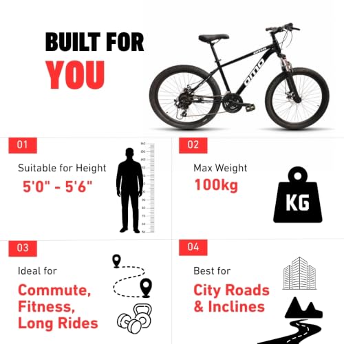 Image of Omobikes Manali Ace | Gear MTB Mountain Cycle | 21 Shimano Speed | Front Suspension | 26Inch Tire | Disc Brakes | Steel Frame | for 15+ Years Adults Unisex (Black)