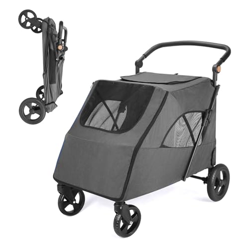 Dog-Stroller-for-Medium-Large-Dogs-Upto-120-lbs-Pet-Jogger-Wagon-Travel-Folding-Carrier-with-Adjustable-Handle-Sunroof-Rear-Brake-Security-Leash-Dark-gray - Cucciolini Doodles   Dog-Stroller-for-Medium-Large-Dogs-Upto-120-lbs-Pet-Jogger-Wagon-Travel-Folding-Carrier-with-Adjustable-Handle-Sunroof-Rear-Brake-Security-Leash-Dark-gray