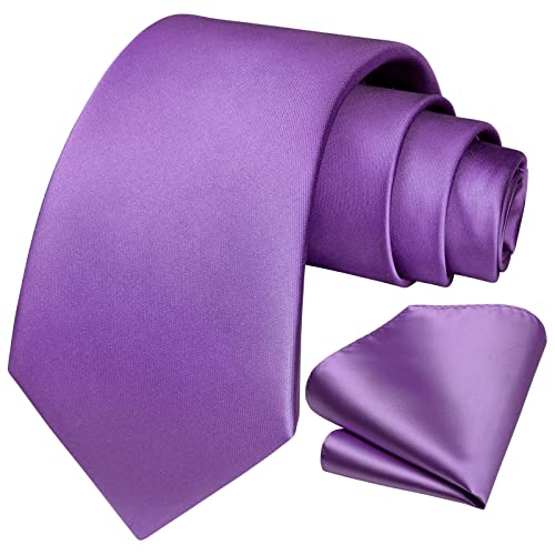 Image of HISDERN Mens Solid Color Ties Formal Satin Necktie and Pocket Square Set Classic Wedding Business Tie & Handkerchief