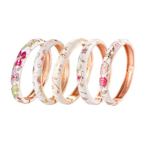 UJOY Bangles 5 Pcs Enamel Jewelry Set Rose Gold Flower