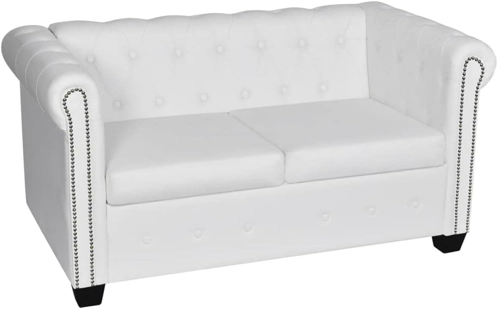 Sofa White Faux Leather 2-Seater and 3-Seater Chesterfield Sofa Living Room Furniture