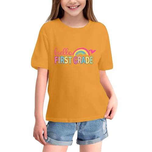 First Grade Back to School T Shirt Girls Boys Funny Graphic Short Sleeve Top Shirts with Colorful Letter Print