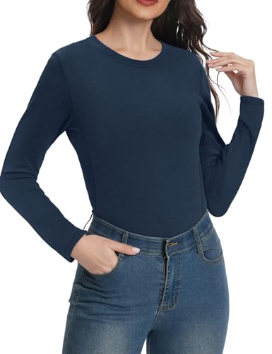 Wayleb Camiseta Interior Térmica Mujer de Manga Larga Elástica para Deporte Running Fitness Yoga Invierno, Azul Marino L