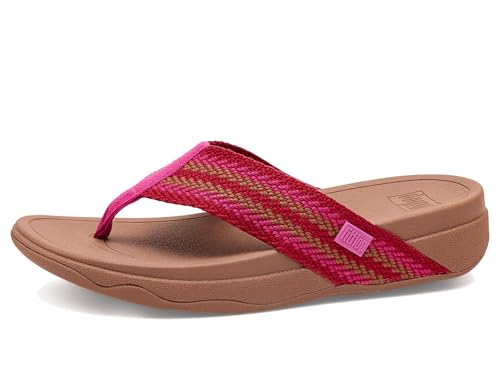 Image of FitFlop, Womens Surfa Stripe-Webbing Toe-Post Sandals, Fuchsia Rush Mix, 8.5, Medium