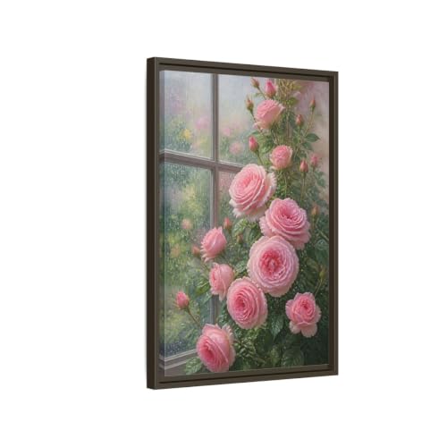 Toile florale haut de gamme roses roses 40x60 avec cadre en bois espresso