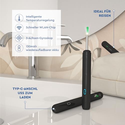 Ohrenschmalz Entferner Otoskop mit Kamera 1920p 3,6mm WiFi Ohrenreiniger - UdiGuard Ohrenspiegel Ohr mit 6 LED-Leuchten Erwachsene Kinder Haustier - Kompatibel mit iPhone iPad Android Schwarze