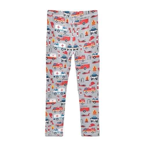 senya Girls Printed Leggings Yoga Pants Fire Engine Police Car Pattern for Kids in 4t to 10 Years, 4T2