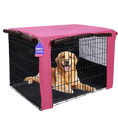 HiCaptain Breathable Dog Crate Cover 48 Inch Durable Heavy Duty Kennel Cover Dual Zippered Panels Windproof Waterproof UV-Resistant(Pink)