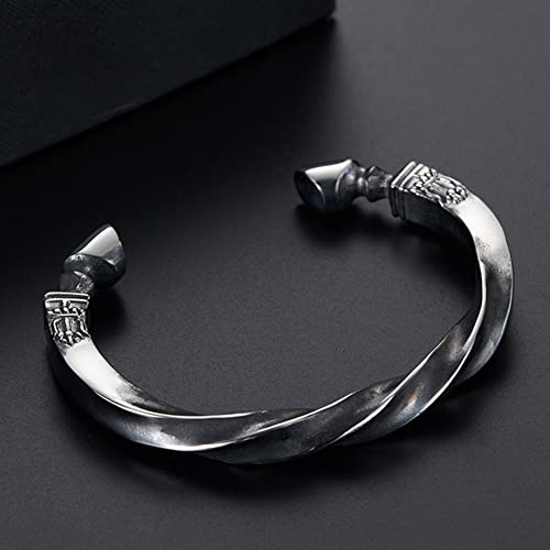 Serired Men Titanium Steel Viking Horseshoe War Bangle, Vintage Simple C-Shaped Open Mobius Ring Twist Bracelet, Cool Adjusted Cuff Wrist Jewelry #TOP2