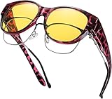 GEGURI Night Vision Driving Glasses Fit Over Glasses Women's Nighttime Eyewear Anti Glare Polarized with Yellow Lens