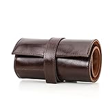 Hiram Genuine Leather Travel Watch Case Roll Organizer Classic, Leather 6-Watches Roll Case for Business and Casual Watches-Coffee