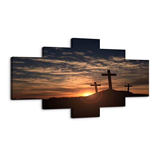 Viivei Christian Crosses Cross Wall Art Christ Poster Canvas Prints Art Home Decor For Living Room Modern Pictures 5 Panel Large Hd Printed Painting Artwork Framed Ready To Hang (60" Wx32 H) #TOP11