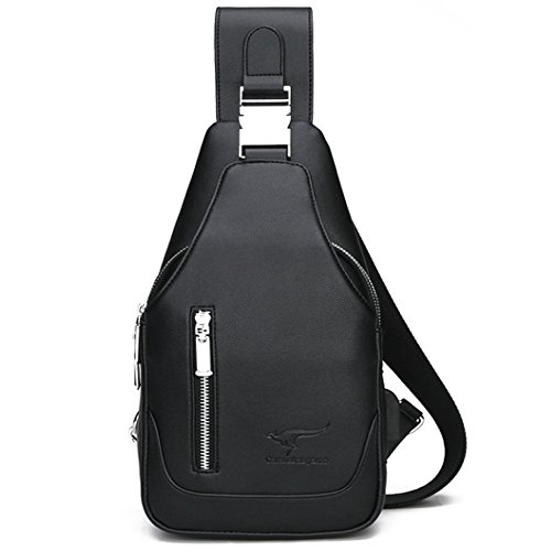 Rullar Mens PU Leather Sling Bags Multipurpose Chest Shoulder Crossbody Messenger Business Backpack Travel Hiking School Casual Daypack Purse Black
