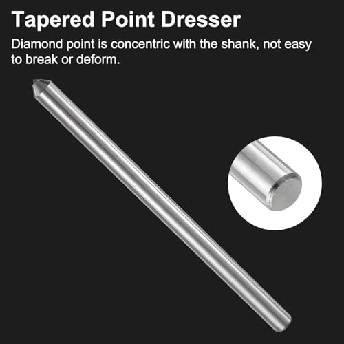 QUARKZMAN 2 Stück Diamantschleifer, 9,5 mm x 152 mm (3/8 x 6) Einzelner konischer Punkt Schleifrad runder Stift Geschweißte Diamant-Abrichtwerkzeuge, Silberton