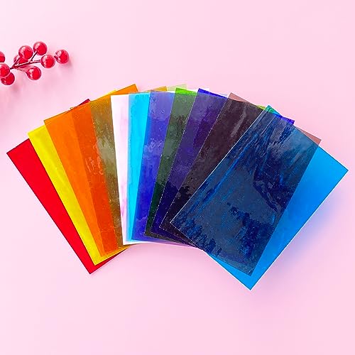 Illuckai FUSING12 12 Sheets Coe 96 Transparent Fusible Glass Sheet, 4 X 6 Inch Rainbow Colors Fused Stained Glass Sheets, Fused Glass Supplies thumb #1