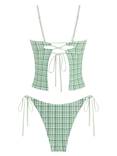 ZAFUL Women's Spaghetti Strap Tankini Swimsuits V Neck Tummy Control Tie Side Thong Bikini Swimsuits 2 Piece Bathing Suits2