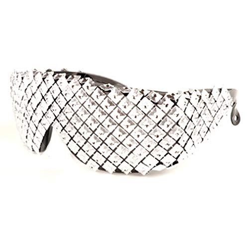 Diamond Shinning Effect- Punk Rocker Large Shield Spike Fashion Novelty Party Dance Sunglasses