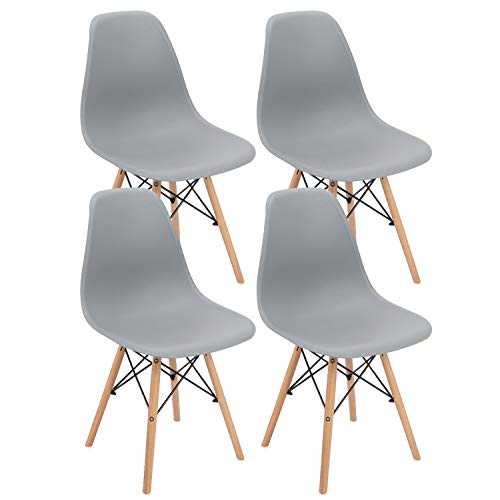 Happy Family Set Of 4 Dining Chairs Modern Mid-Century Lounge Side Chairs With Beech Wood Legs And Metal Wires Shell Chairs For Kitchen Dining Bedroom Lounge Reception Gray #TOP26