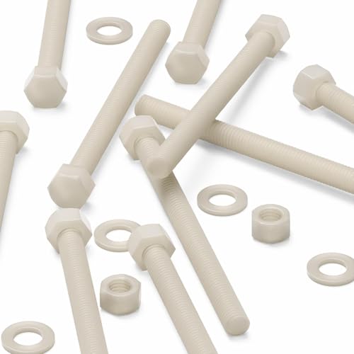 Image of 5X Natural Nylon PA66 Hex Head Plastic Bolts, Nuts & Washers, M12 x 150 mm, Fastener, (15 /32 x 5 29 /32 in)