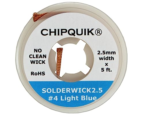 (QTY 3) CHIP QUIK SOLDERWICK2.5 2.5mm Solder Wick (#4 Light Blue) - No Clean