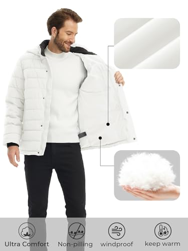 Image of wantdo Men's Quilted Puffer Jacket Hooded Winter Jacket Warm Puffer Coat | Detachable Hood,10000mm Waterproof Rating,Keep dry in light rain and snow,Recycled fabric,3 Pockets including 1 inner pocket