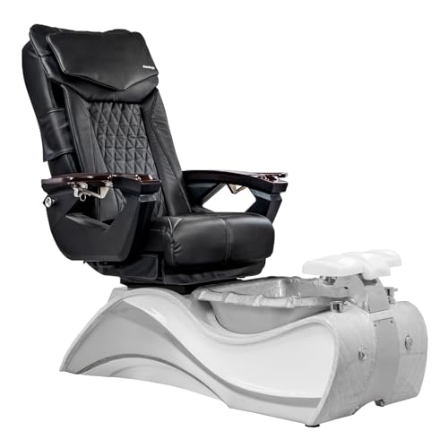 FIOR Shiatsulogic Pedicure Chair 18-LX with Discharge Pump Stylish Pedicure Tub with Pipe-Less Magnetic Jet, White/Grey Oak Trim, Black Coverset
