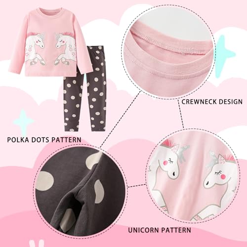 Image of Girls' Clothing Sets Cotton Long Sleeve Pink & Black Unicorn Outfits for Girls 6-7 Years