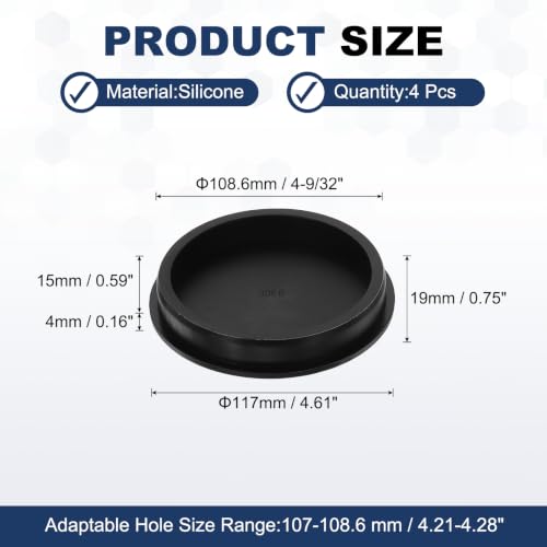 Image of MECCANIXITY 4pcs T-Shaped Silicone Plugs 108.6mm 4-9 /32 Inch Dia, Black | Snap in Plug Hole Seal Cover Round Rubber Stopper for 107-108.6mm Holes Kitchen Rubber Bulkheads Waterproof Sealing