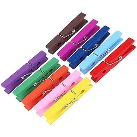 MEETOZ 50pcs Colored Clothespins Clothes Pins Wooden -Clothespins for Photos Pictures Crafts Color Close Pin Wood Clothing Closepins Chip Clip Decorative Tiny Photo Clips Decoration Cover