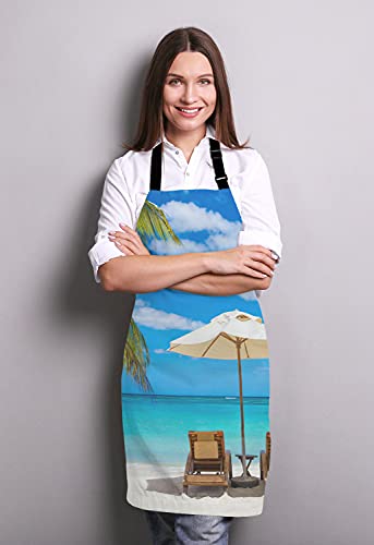 Lefolen Idyllic White Beach In Front Of The Turquoise Tropical Sea Apron Home Kitchen Waterproof Cooking Baking Gardening For Women Men #TOP2
