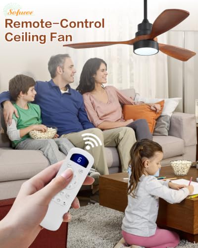 Image of Sofucor 48 Inch Wood Ceiling Fans with Lights, Flush /Downrod Mount, Brown