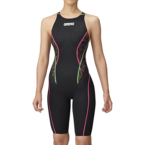 【FINA承認】 arena(アリーナ) 競泳水着 レース用 レディース AQUA XTREME ハーフスパッツ(クロスバック) ブラック×グリーン・ピンク(BKPK) Lサイズ FAR-2543W