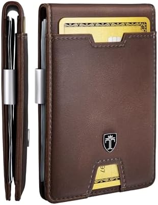TRAVANDO Men's Faux Leather Slim RFID Blocking Mini Wallet with Gift Box (Brown)
