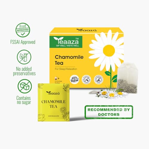 Image of Teaaza Chamomile tea bags for sleep, anxiety, weight loss | Organic Chamomile Green tea for glowing skin, acne | 25 Enveloped Tea bags