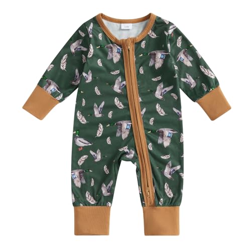 Baby Boy Girl Hunter Clothes Mallard Duck Romper Jumpsuit Long Sleeve Zip Up One Piece Overalls Hunting Baby Clothes