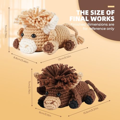 Image of MOREJMTT Crochet kit for Beginners Adults, Learn to Crochet, Include Easy Knitting Soft Yarn, Step-by-Step Video Tutorial, Hook, Holiday Birthday Gift for Adults (Highland Cattle)