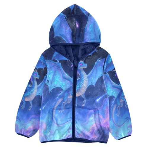 Dragon Flying under Umbrella Toddler Fleece Jacket Girl Boys Hooded Fleece Jacket Coat Warm Outwear Zip-up 3-10T