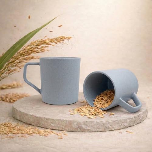 Image of Coffee Mug Set Made with Rice Husk & Bio Composite Material | TurtleBrew Coffee Mug Travel | Microwave & Dishwasher Safe | Light Blue | 200 ml | Pack of 2