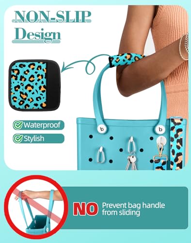 Image of Bag Strap Crossbody Charms for Bogg Bag Accessories - Shoulder Strap Neoprene Luggage Handle Wrap for Suitcase & 2 Key Holders Blue Leopard