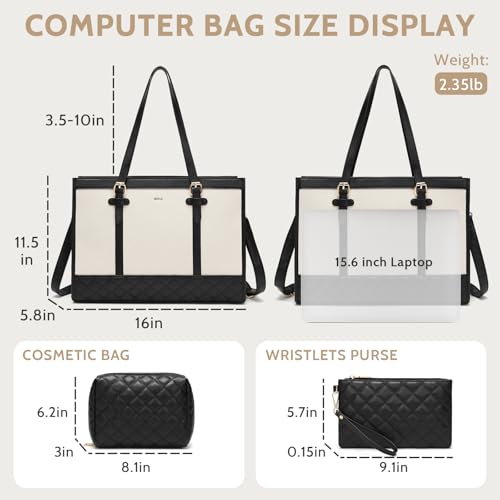 Keyli 3pcs Laptop Bag for Women,15.6 Inch Canvas+Leather Laptop Tote Bag Work Bags Large Capacity Business Computer Briefcase Casual College Shoulder Handbag Crossbody Purse for Travel Office Khaki - image 3