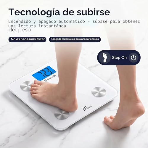 Miniatura 6 de Homefashion Hfitness Báscula De Baño Digital 19 Indicadores De Composición Corporal, 28 28 Cm Blanca Báscula Inteligente Con App, Análisis De Grasa Y Masa Muscular, Peso E Imc Para Fitness