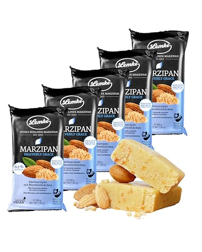 Lemke Berliner Heavenly Grace Marzipan 5 x 200g/Edelmarzipan mit Mandelstückchen-Vegan- Backmarzipan