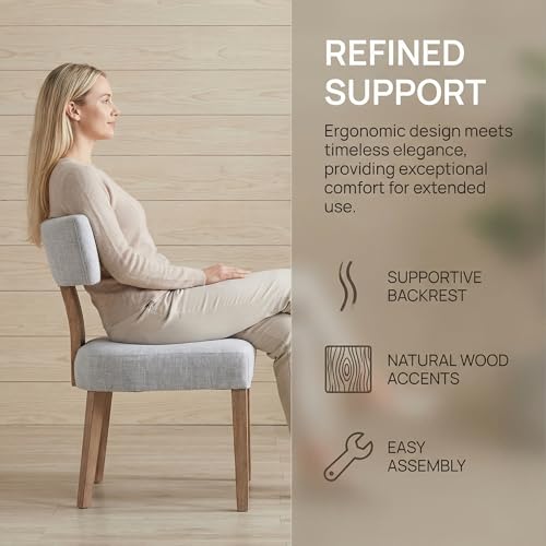 Image of HNY Mid Century Modern Dining Chairs, Farmhouse Linen Fabric Upholstered Accent Chair Curved Backrest Kitchen Chairs Set of 2, with Hardwood Frame, Grey