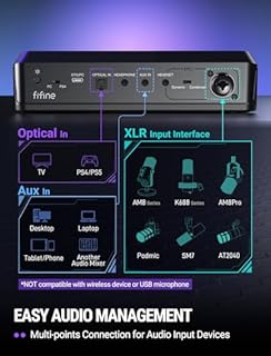 Fifine Gaming Mixer for Voice Chat and Streaming- 7.1ch Surround Sound Headphone Amp-XLR Preamp-USB Plug & Play-Voice Changer-RGB-Volume Control-3 EQ Modes Ampligame SC8