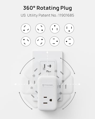 TROND 360° Rotating Multi Plug Outlet Extender, 2 PD 20W USB C Fast Charging Station, Small Power Splitter with 3 Way Sided Wall Socket Adapter for Home Office Dorm Room Cruise Travel Essentials