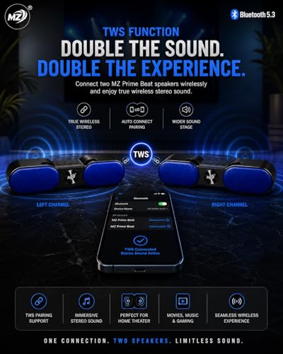 Image of Prime Beat 80W Bluetooth Speaker with Mobile Stand, TWS Pairing, Bluetooth 5.3, 1500mAh Battery, Loud Bass & Clear Sound, USB /TF /FM Support - Wireless Speaker for TV, Laptop, Tablet & Mobile (Blue)