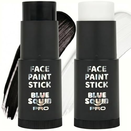 Blue Squid - XXXL - Black & White Face Paint Stick PRO - Waterproof Body Paint for Adults & Kids Eye Black Baseball - Vegan Hypoallergenic Twist-Up Non-Toxic Makeup Stick for Cosplay, Sports