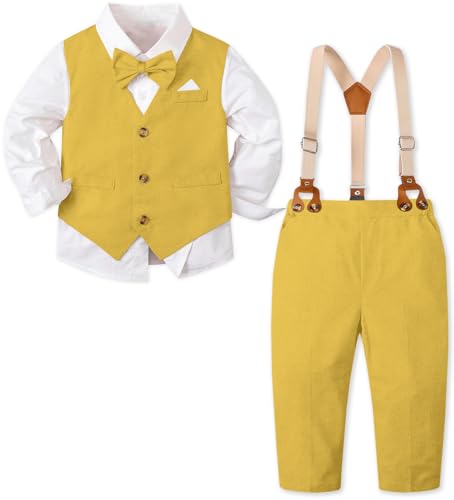 Image of SANGTREE Boys Suit Cotton Linen Formal Set Baby Boy Dress Clothes Gentleman Wedding Ring Bearer Outfits, 3 Months - 9 Years